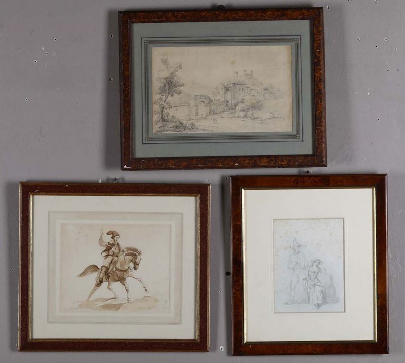 Lotto di tre disegni  - Auction Furnitures, Paintings and Works of Art - Cambi Casa d'Aste