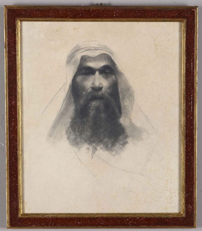 Scuola fiorentina del XIX secolo Studio accademico per una testa di arabo con il mantello  - Auction Fine Art - Cambi Casa d'Aste