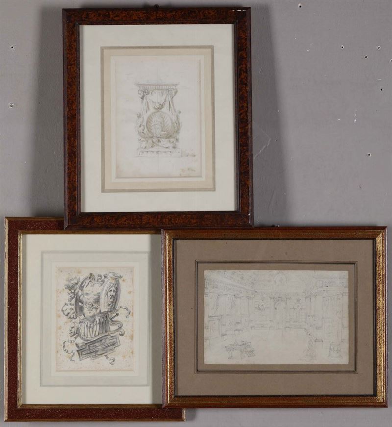 Gruppo di tre disegni, XVIII-XIX secolo  - Auction Fine Art - Cambi Casa d'Aste
