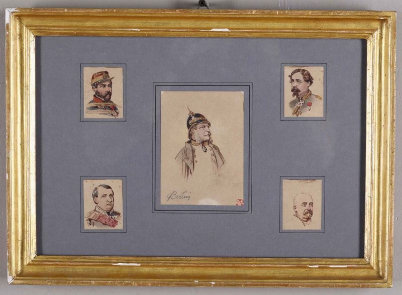 Cinque studi di militari montati in un unico foglio firmato Bertini, XIX secolo  - Asta Arredi, Dipinti e Oggetti d'Arte - Cambi Casa d'Aste