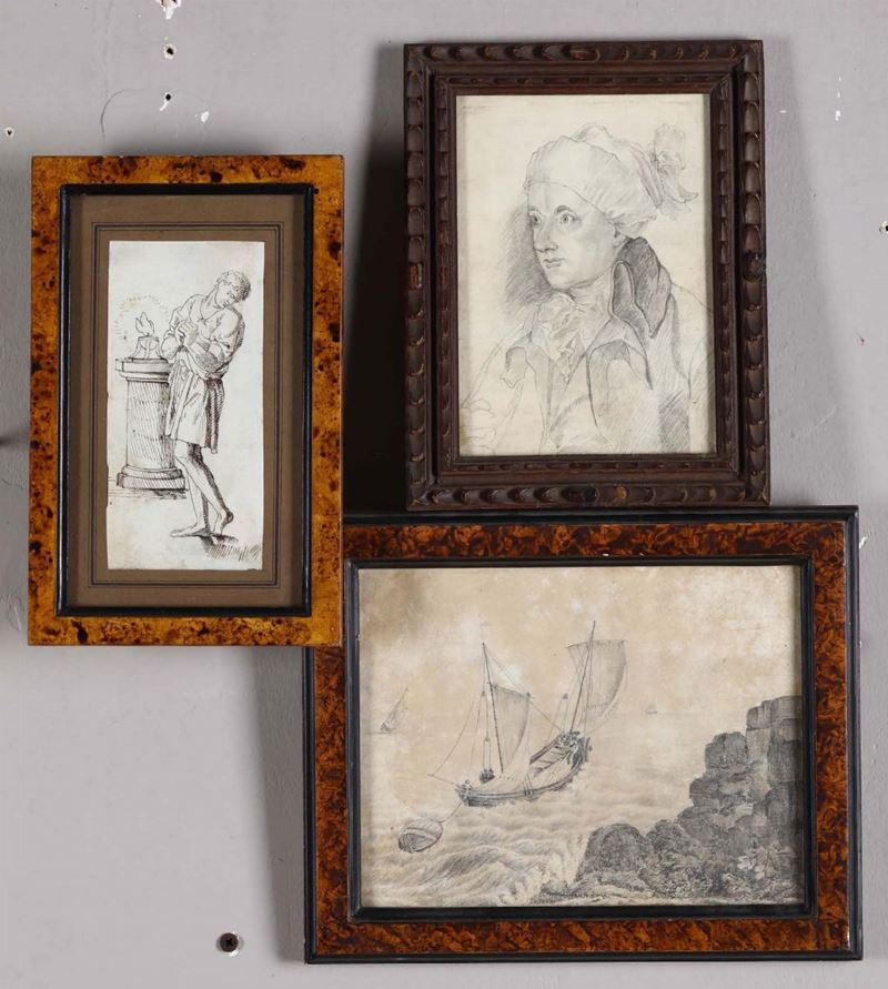Lotto di tre disegni, XIX secolo  - Asta Arredi, Dipinti e Oggetti d'Arte - Cambi Casa d'Aste