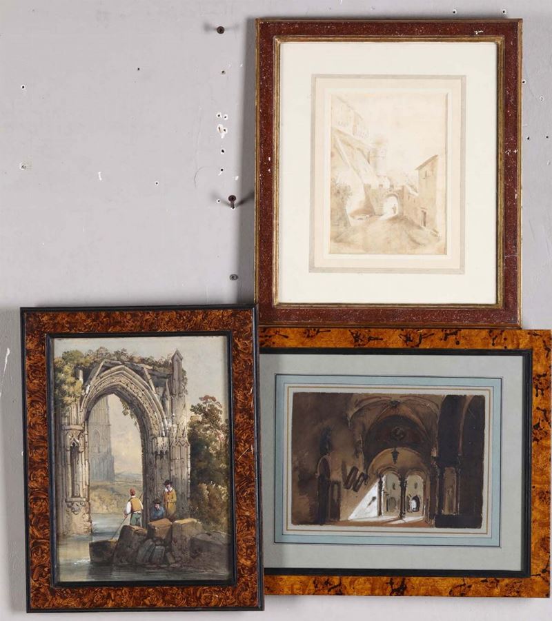 Lotto di tre disegni, prima metà XIX secolo  - Asta Antiquariato - Cambi Casa d'Aste