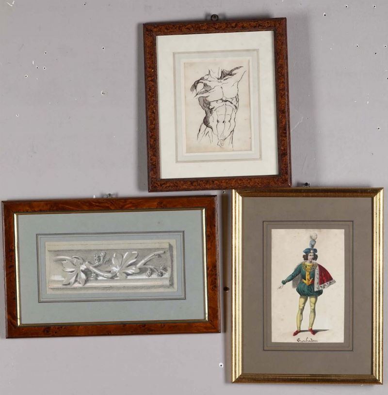 Lotto di tre disegni, prima metÃ  XIX secolo  - Asta Arredi, Dipinti e Oggetti d'Arte - Cambi Casa d'Aste