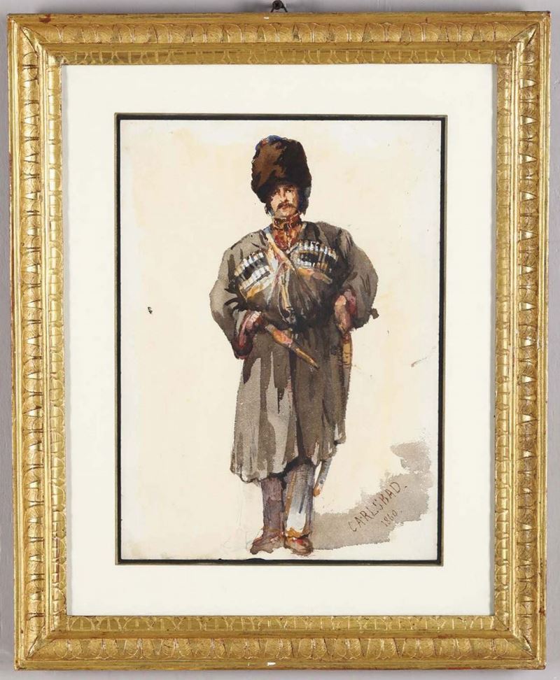 Scuola del XIX secolo Ritratto di ussaro con il colbacco  - Auction Furnitures, Paintings and Works of Art - Cambi Casa d'Aste