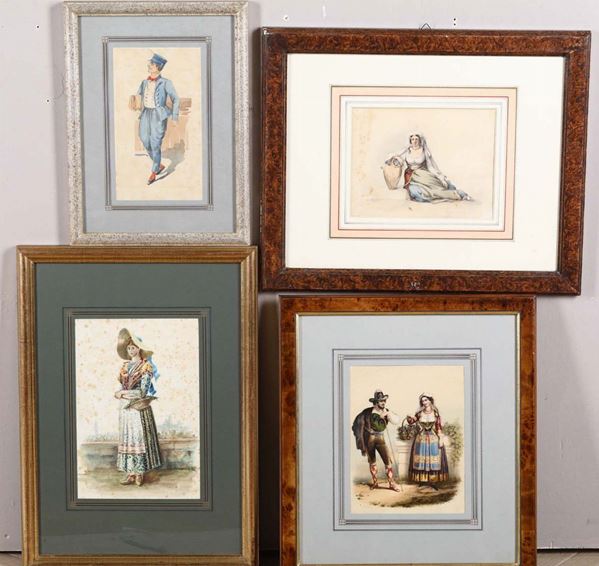 Lotto di quattro disegni, XIX-XX secolo