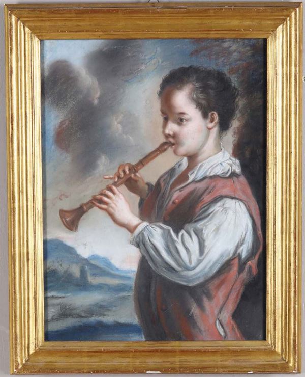 Scuola del XVIII-XIX secolo Giovinetto che suona il flauto