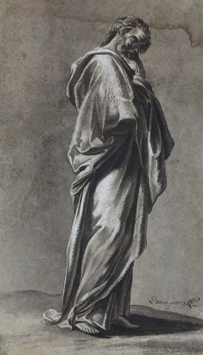Scuola Francese, Prima Metà XVII Secolostudio per una Figura Panneggiata, Probabilmente Santo o A...