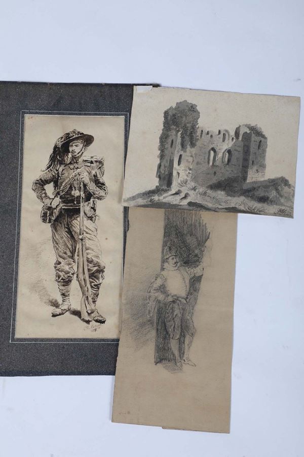 Lotto di tre disegni, XIX secolo