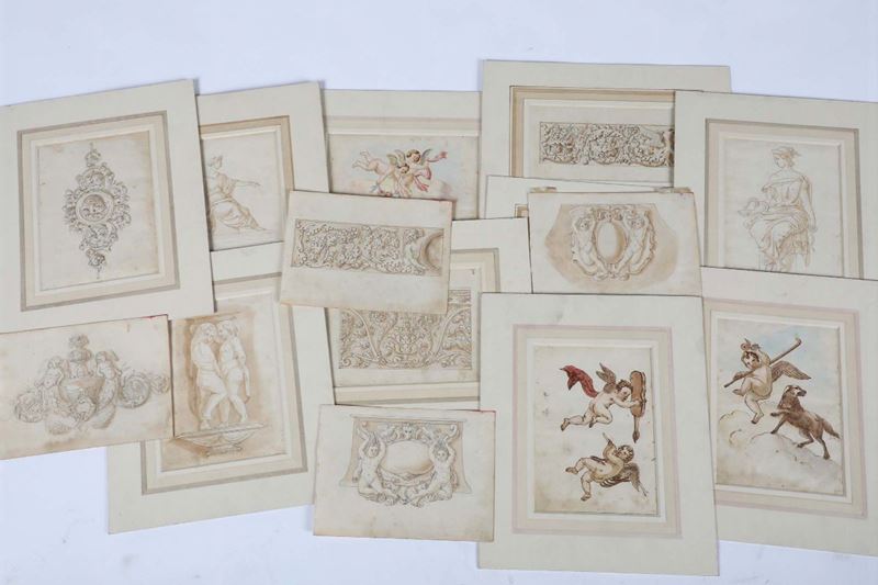 Gruppo di tredici disegni, scuola senese del XIX secolo  - Auction Fine Art - Cambi Casa d'Aste