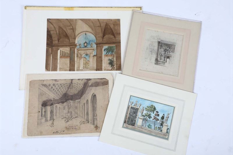 Lotto di quattro disegni, scuola dellâ€™Italia settentrionale, XIX secolo  - Auction Furnitures, Paintings and Works of Art - Cambi Casa d'Aste