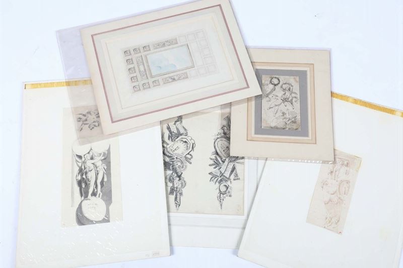 Lotto composto da cinque disegni, scuola dellâ€™Italia settentrionale del XIX secolo  - Asta Arredi, Dipinti e Oggetti d'Arte - Cambi Casa d'Aste