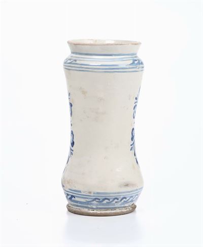 Albarello in Maiolica a Decoro Bianco e Blu,manifattura di Laterza XVIII Secolo