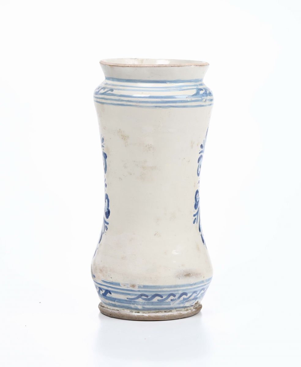 Albarello in Maiolica a Decoro Bianco e Blu,manifattura di Laterza XVIII Secolo