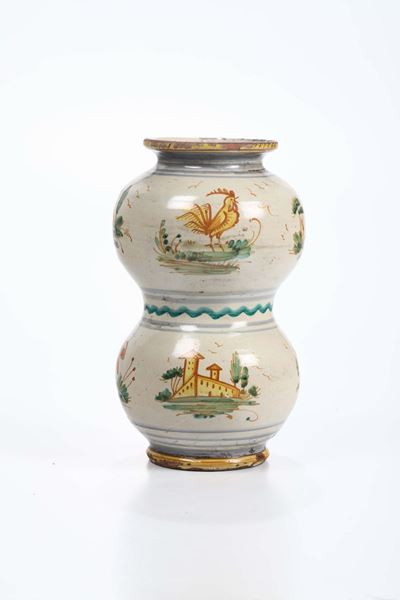 Albarello in Maiolica Decorato in Policromia Fondo Crema, Italia Centrale Fine XVIII Secolo