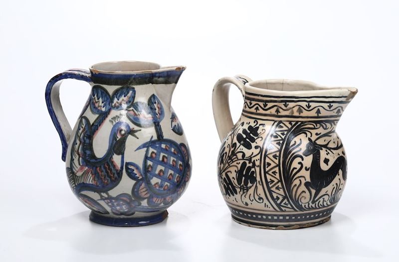 Due boccali monoansati, decoro di gusto neomedievale, Deruta anni '30  - Auction Fine Art - Cambi Casa d'Aste