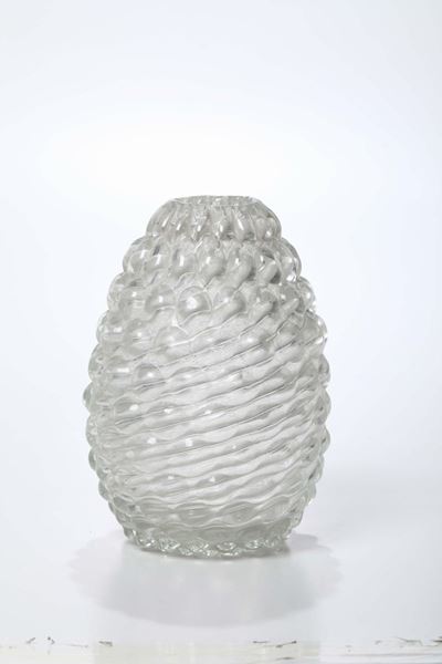Vaso a Bulbo in Cristallo Lavorato, Murano Anni 30