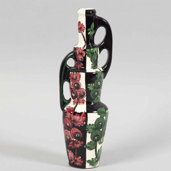 San Marino Republic, 1930 ca. A vase with asymmetrical handles in earthenware ceramics with a polychrome glaze decor