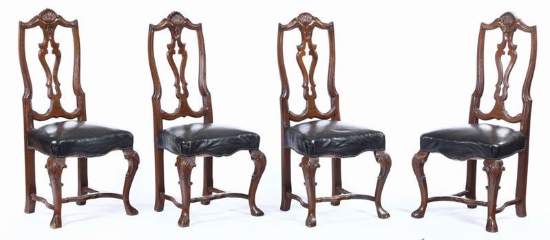 Quattro sedie in legno intagliato, XX secolo  - Asta Asta a Tempo antiquariato - II - Cambi Casa d'Aste