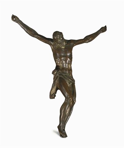 Cristo Morto in Bronzo Fuso e Cesellato con Tracce di Doratura. Bronzista Romano Operante tra XVI...