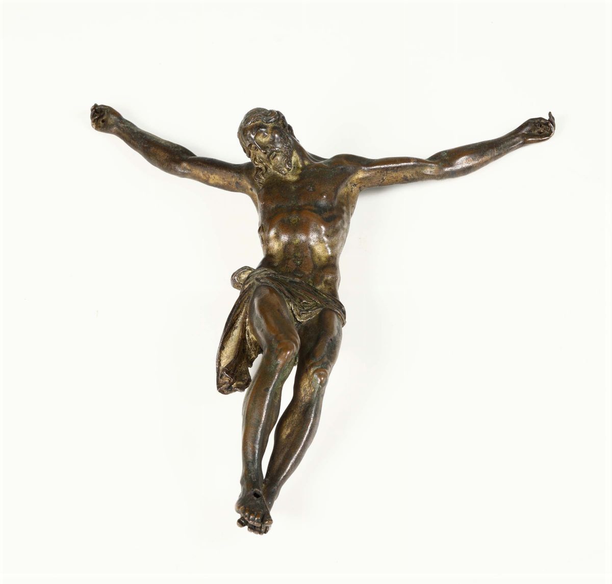 Cristo Morto in Bronzo Fuso e Cesellato con Tracce di Doratura. Bronzista Romano Operante tra XVI...