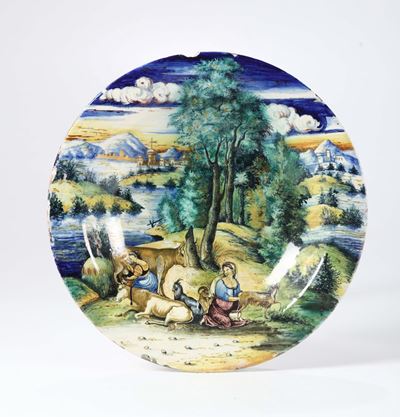 Piatto in Maiolica con Scena Pastorale, Cantagalli, Firenze XX Secolo