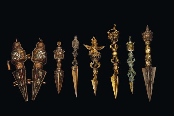 A gilt bronze phurba dagger and case, Tibet, 19th century
