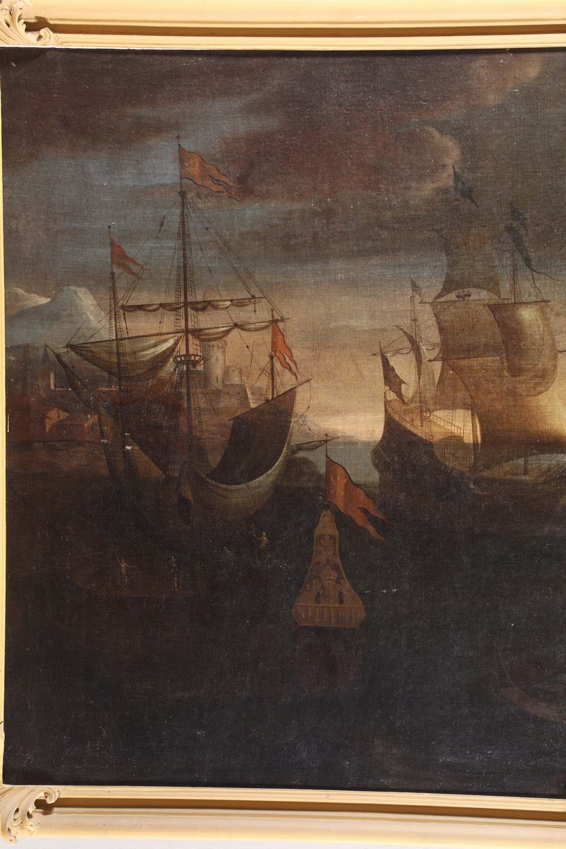Scuola del XVIII Secolopaesaggio Marino con Velieri