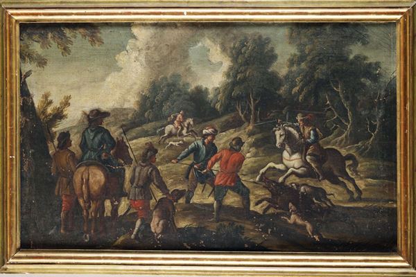 Scuola del XVIII secolo Scena di caccia