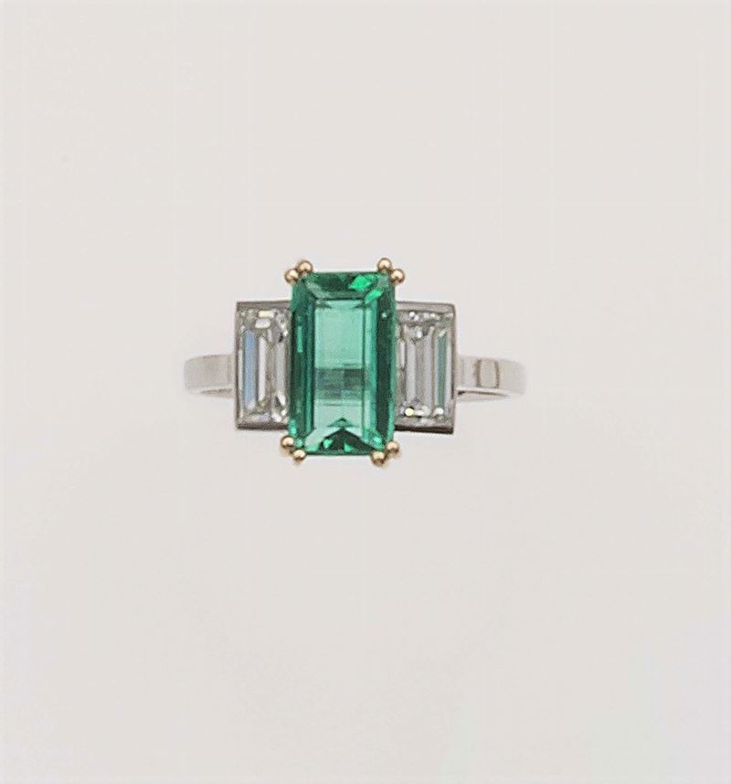Anello con smeraldo Colombia di ct 2,20 e diamanti per ct 1,50  - Asta Fine Jewels - Cambi Casa d'Aste