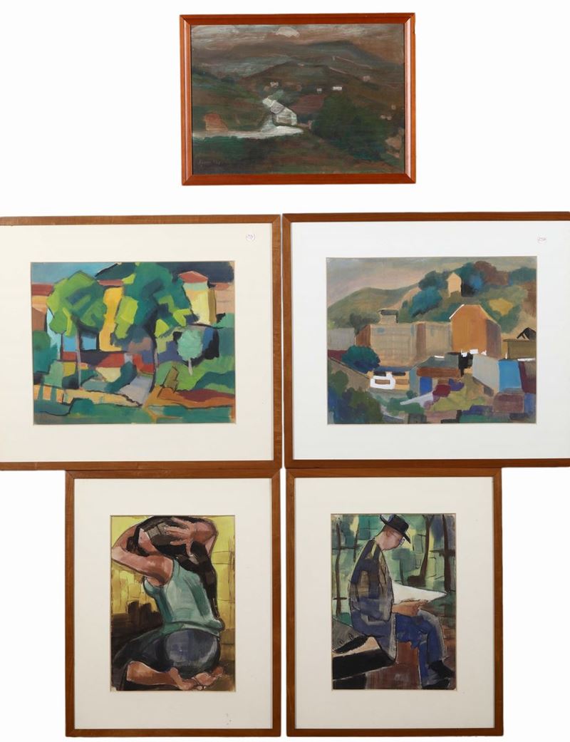 Lotto composto da tre paesaggi e due ritratti   - Auction 19th and 20th Century Paintings - Cambi Casa d'Aste