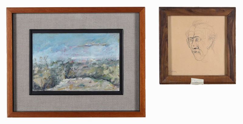 Lotto di due disegni matita su carta e acquerello di dimensioni diverse  - Auction 19th and 20th Century Paintings - Cambi Casa d'Aste