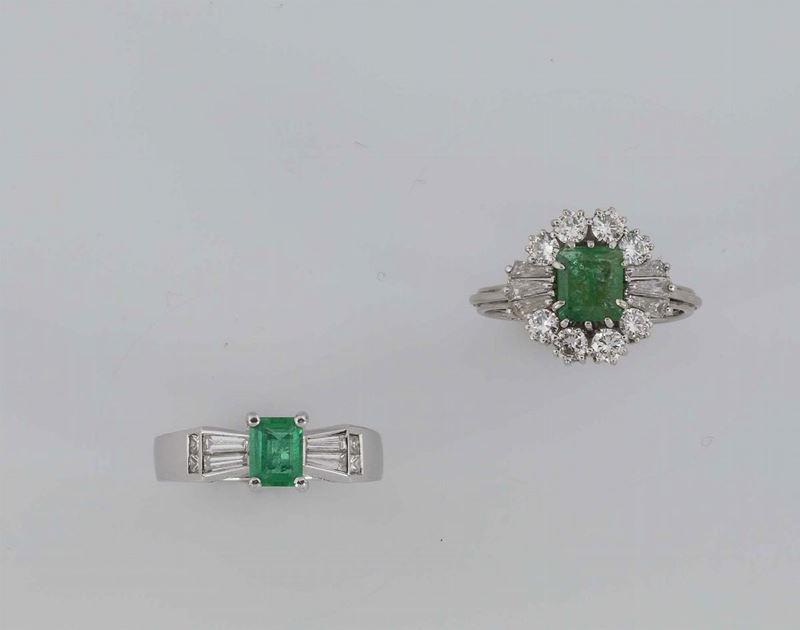 Lotto composto da due anelli con smeraldi e diamanti  - Asta Vintage, Gioielli e Bijoux - Cambi Casa d'Aste