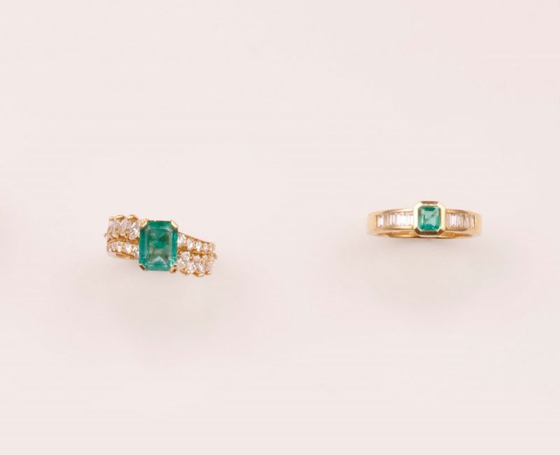 Lotto composto da due anelli con smeraldi e diamanti  - Asta Vintage, Gioielli e Orologi - Cambi Casa d'Aste