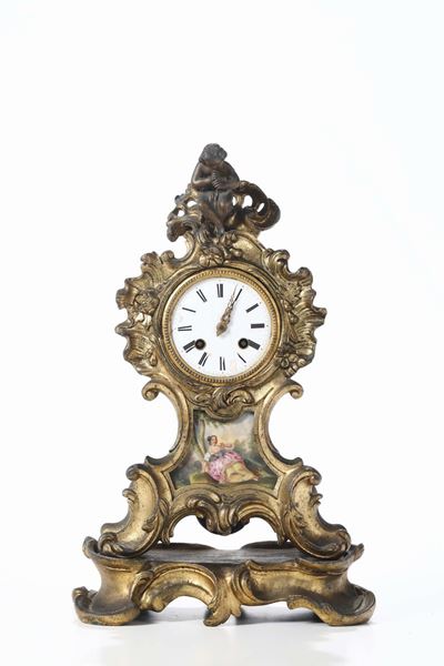 Pendola da Tavolo in Metallo Dorato, XIX-XX Secolo