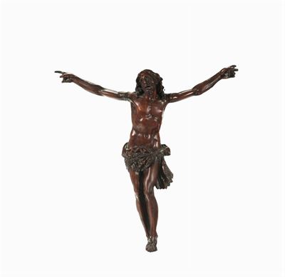 Cristo Vivo in Bosso su Croce in Legno Ebanizzato. Scultore Barocco del XVII Secolo