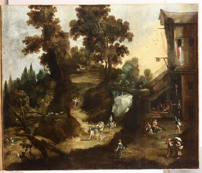 Scuola del XVIII Secolopaesaggio con Figure e Armenti