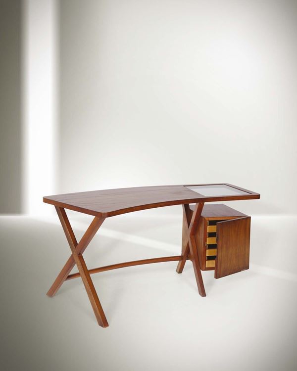 Franco Albini, a desk with wooden structure and glass top. Italy, 1940 ca. cm 65x76x143