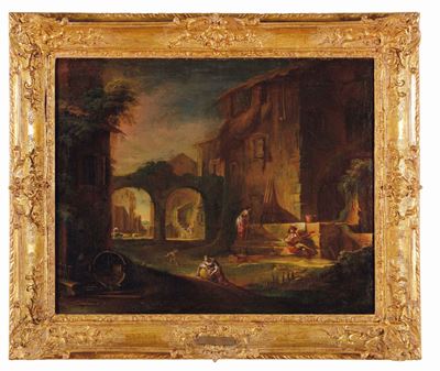 Antonio Diziani Detto lo Zoppo (venezia 1737-1797)figure di Contadini Villani in Cortili di Case ...