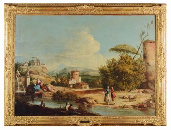 Giovan Battista Cimaroli (Salò 1687 - Venezia 1753) Paesaggio con figure