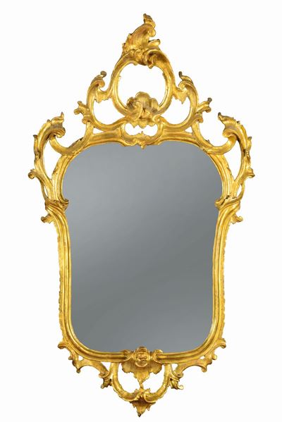 Serie di Quattro Specchiere Luigi XV in Legno Intagliato e Dorato “a Pelle di Rapa”, Lombardia, M...
