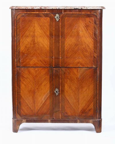 Secretaire Interamente Lastronato in Noce e Filettato, Stampigliato H. Hansen..., XIX Secolo