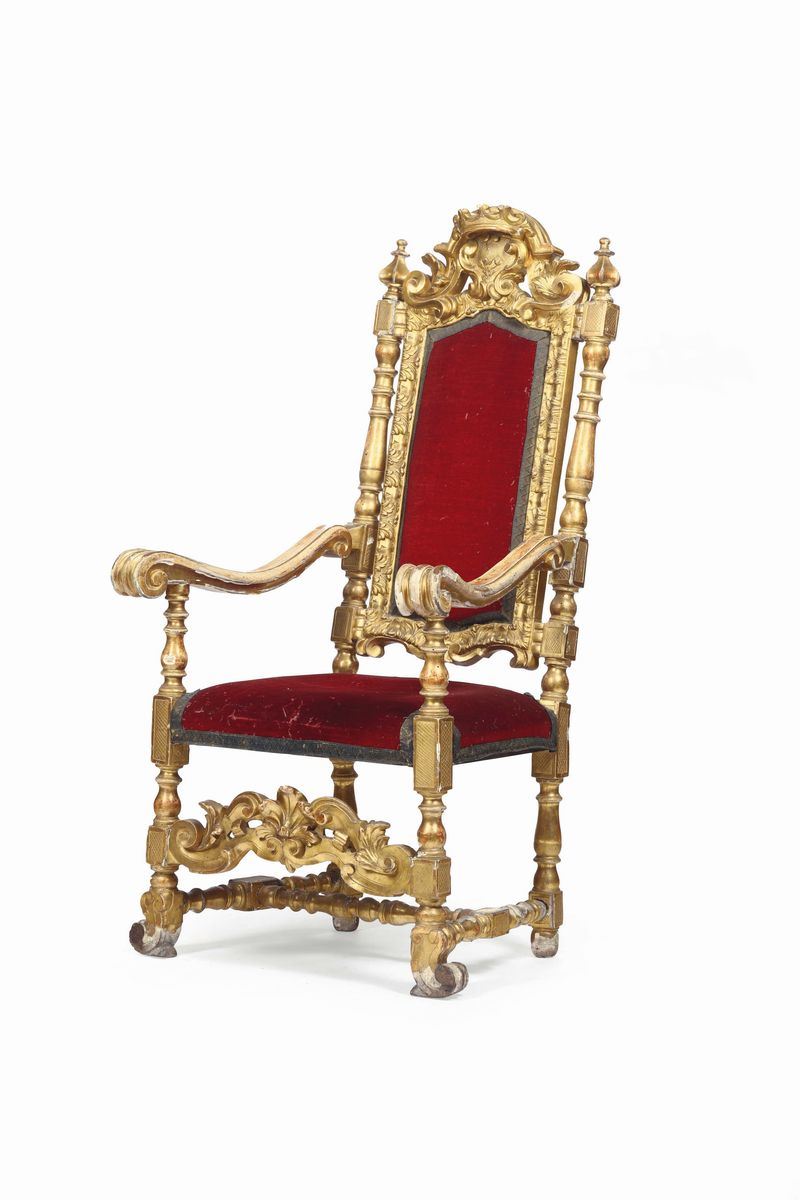 Trono in legno intagliato e dorato, Italia XVII-XVIII secolo  - Auction Fine Art - Cambi Casa d'Aste