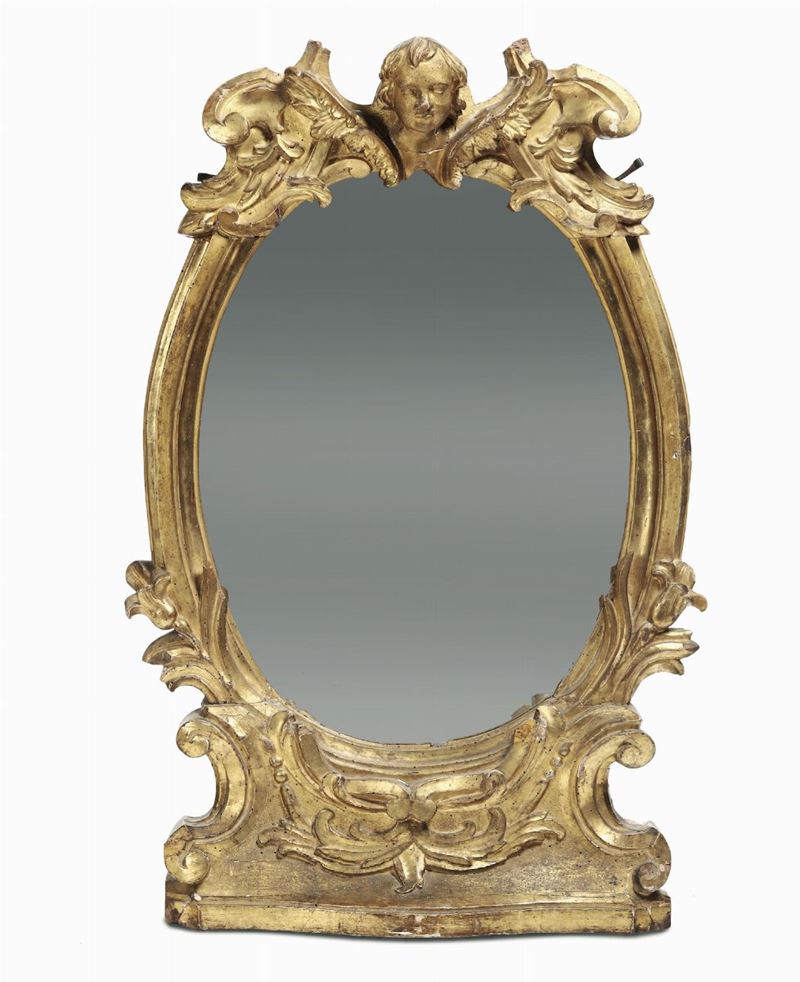 Specchiera da tavolo in legno intagliato e dorato, XVIII secolo  - Asta Asta a Tempo Arredi e Antiquariato - V - Cambi Casa d'Aste