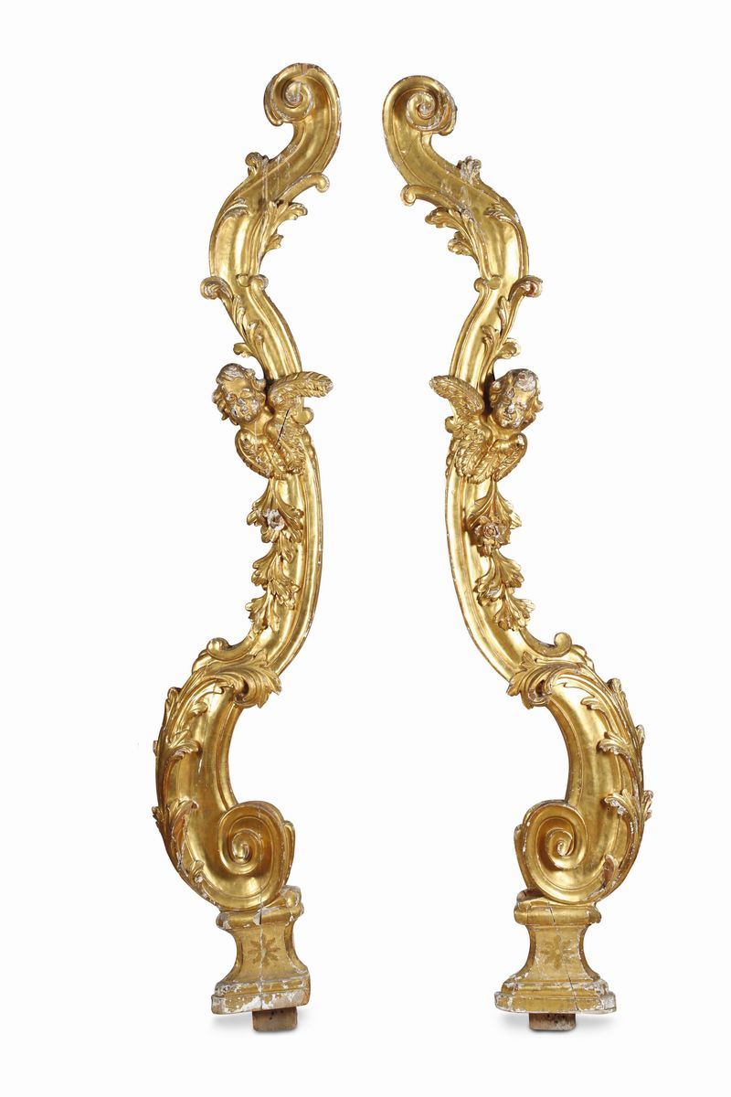 Coppia di elementi monumentali in legno intagliato e dorato, Italia XVII-XVIII secolo  - Asta Antiquariato - I - Cambi Casa d'Aste