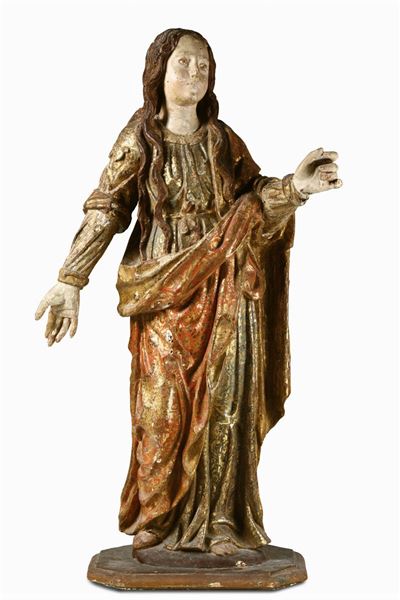 Scultura Lignea Raffigurante Santa, Scuola Napoletana, Inizio XVI Secolo