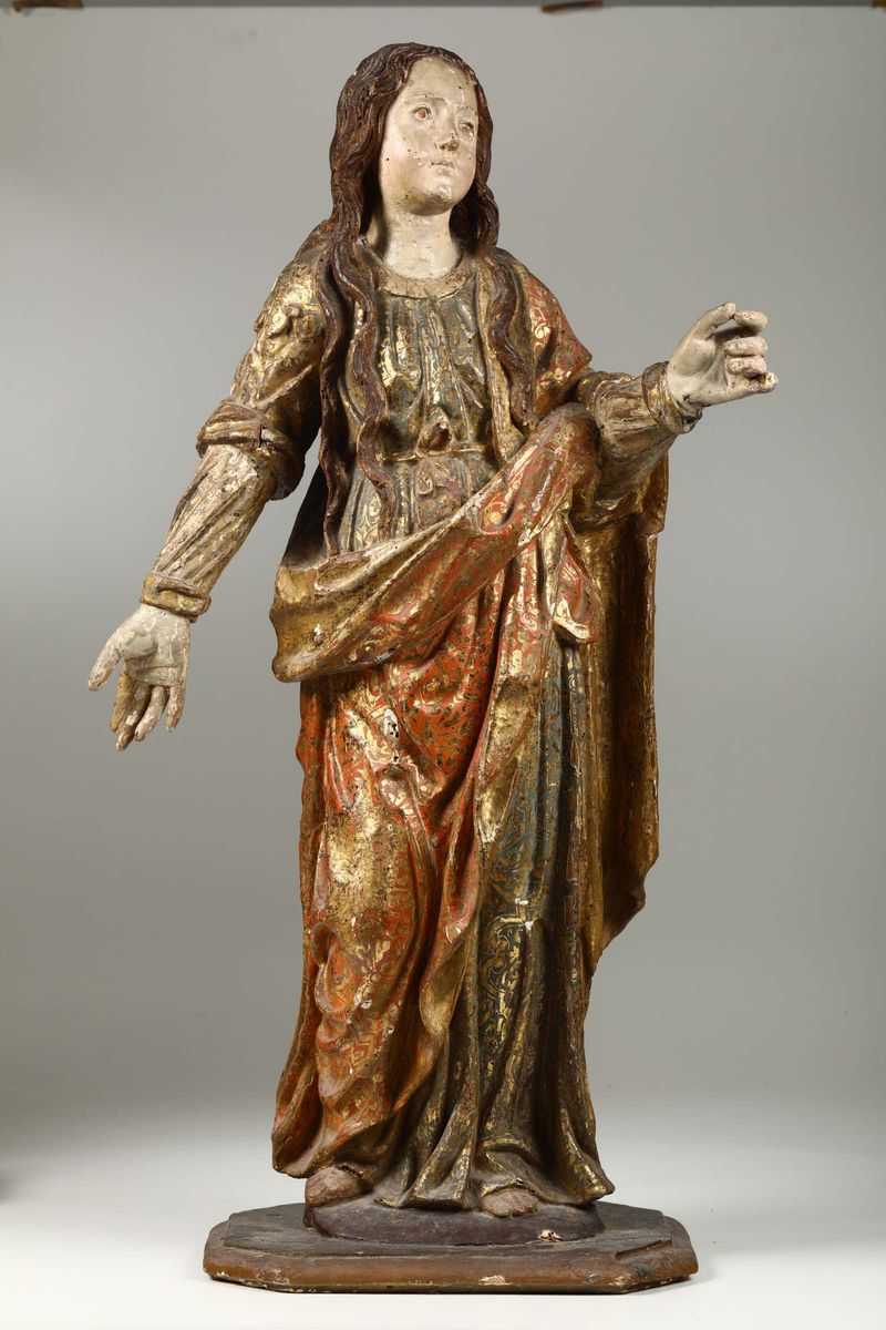 Scultura Lignea Raffigurante Santa, Scuola Napoletana, Inizio XVI Secolo