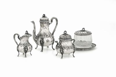 Servizio da The e Caffè Composto da Teiera, Caffettiera, Lattiera, Zuccheriera e Biscottiera in A...