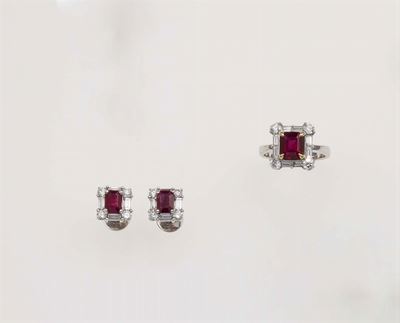 Parure Composta da Anello ed Orecchini con Rubini e Diamanti