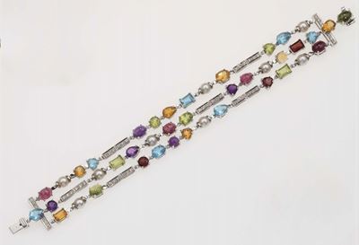 Bulgari. Bracciale Allegra con Peridoti, Tormaline, Quarzi Citrini, Topazi Blu e Pavé di Diamanti