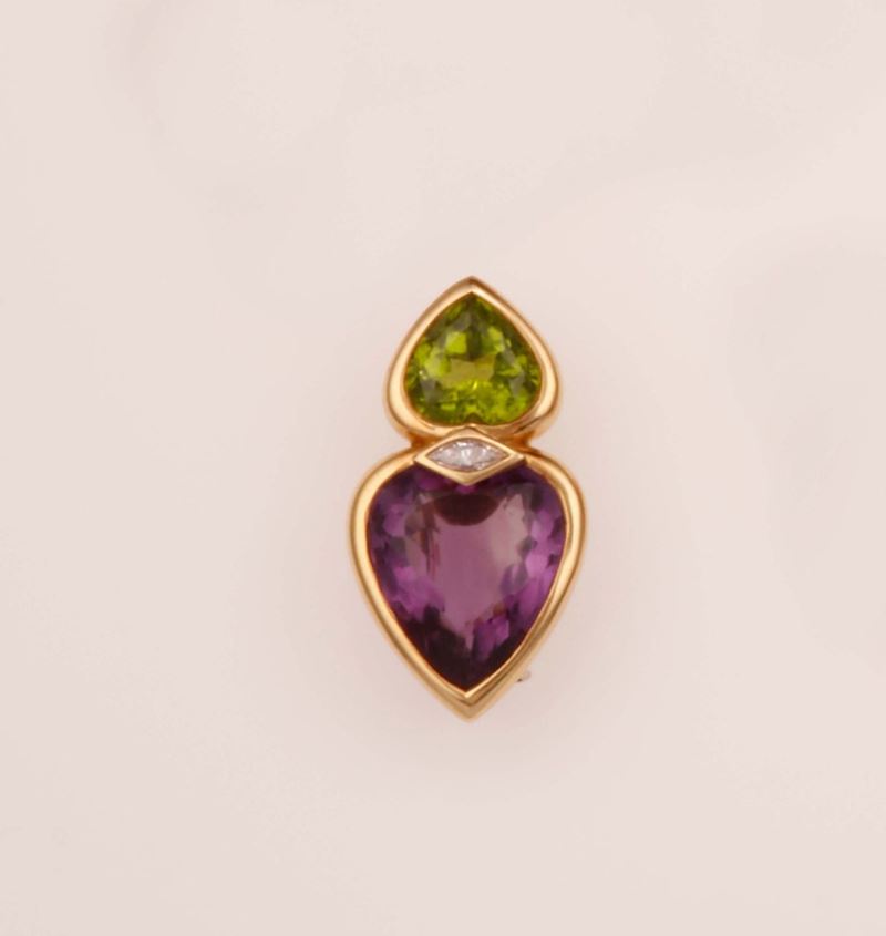 Peridot, amethyst and gold brooch. Signed Marina B  - Auction Fine Jewels - Cambi Casa d'Aste